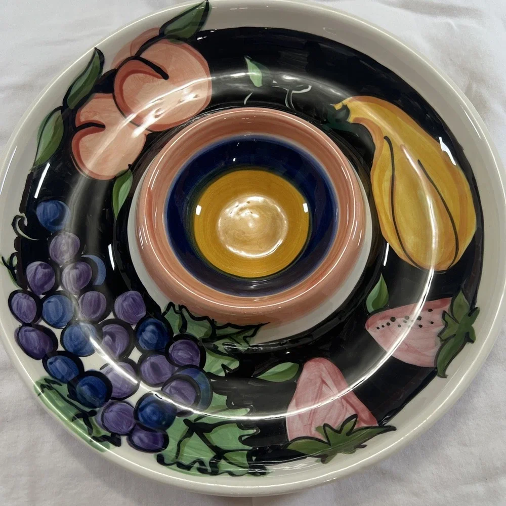 Vicki Carroll Hand Painted Fruit Chip & Dip Platter 12